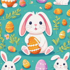 Cute ostern rabbit on white background Vector illustration in flat style.