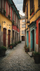 Fototapeta premium streets of the old town, facades painted in different colors
