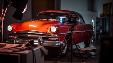 Red Convertible on the Road: A Stylish Ride Amidst Exploring Endless Destinations in a Classic Car, generative AI