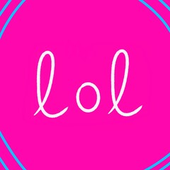 "lol" written in white on pink background