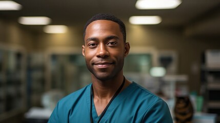 Black Male Veterinarian Professional Job Workplace Backdrop Generative AI