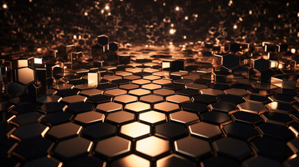 The 3D golden hexagons background for luxury and high technology concept.