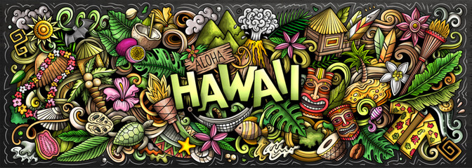 Aloha Hawaii doodle cartoon funny banner © balabolka