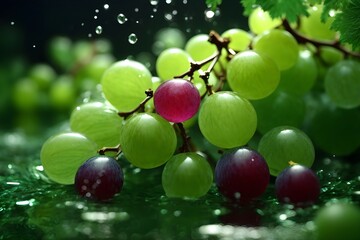 Green Grapes in water splash. Generative AI.