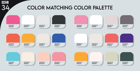 Logo design Color matching color palette - 34, Fashion Trend Color guide palette, An example of a color palette vector. Forecast of the future .HEX code palette for fashion designers, fashion business