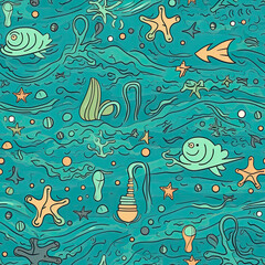 Seamless Pattern of Cartoon Sea Wonders For background