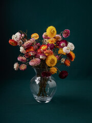 Set with beautiful dry flowers on a black background