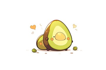 Cute avocado. Flat vector illustration of half avocado. Isolated on a white background