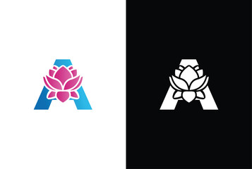 Initial A lily flower logo. Letter A vector alphabet with lily flower. ABC concept type as logo. Typography design