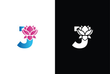 Initial J lily flower logo. Letter J vector alphabet with lily flower. ABC concept type as logo. Typography design