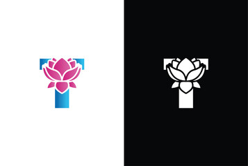 Initial T lily flower logo. Letter T vector alphabet with lily flower. ABC concept type as logo. Typography design
