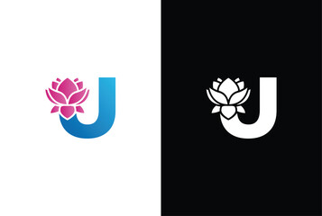 Initial U lily flower logo. Letter U vector alphabet with lily flower. ABC concept type as logo. Typography design