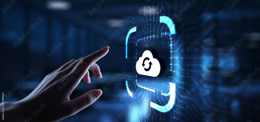 Poster cloud technology computing and data storage concept on virtual screen.