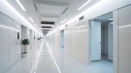 Empty office corridor interior design. AI generated image