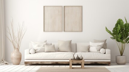 Obraz na płótnie Canvas Contemporary living room with sofa interior design. AI generated image