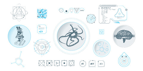 Vector data elements for sci-fi interface infographics.