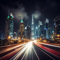 Fototapeta na wymiar Night city with skyscrapers background