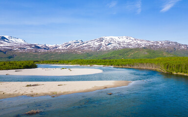 River Reisaelva near Storslett and Reisa National Park above arctic circle in Norway, typical norwegian landscape
