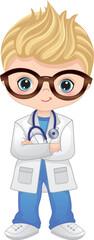 Vector Cartoon Cute Little Doctor with Stethoscope