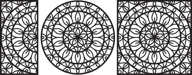 Set of laser cut templates with mandala pattern. For metal cutting, wood carving, panel decor, paper cut. vector