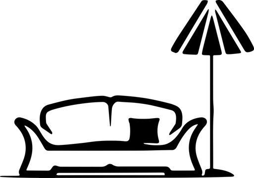 recommend clip art: Living room sofa or couch or divan with lamp shade icon silhouette . Home interior Furniture concept