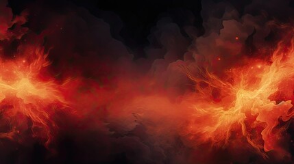 Fiery Volcanic Eruptions and Backdrop. Assortment of Smoke Banners in Orange, Red, and Black with Space for Armageddon Text