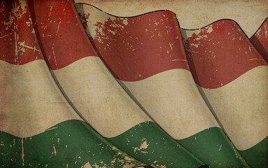 Old Paper Print - Waving Flag of Hungary