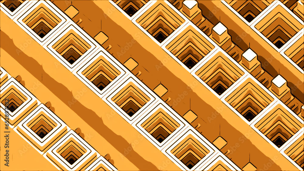 Poster orange and green squares in animation. design. large squares rising and falling in different directi