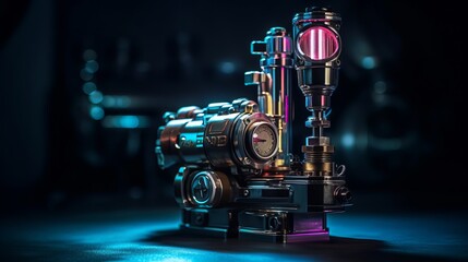 Fototapeta premium The Evolution of Industrial Machinery: From Vintage Cams to Modern Motors, Exploring the Metal Technology of Old Manufacturing Equipment, generative AI