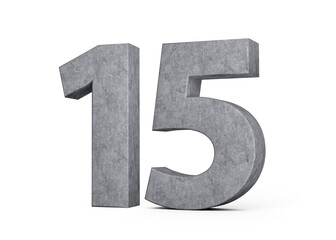 3d Concrete Number fifteen 15 Digit Made Of Grey Concrete Stone On White Background 3d Illustration