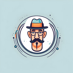 Cartoon illustration of a man with hat and glasses. Generative AI