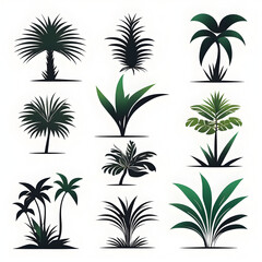Set of tropical plants and trees. Generative AI