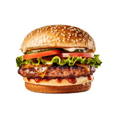 Big fresh burger on transparent background