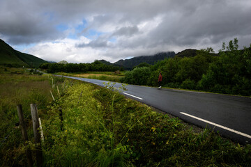 Wandering where roads skim the horizon, beneath a canvas of midnight blues and emerald dreams.