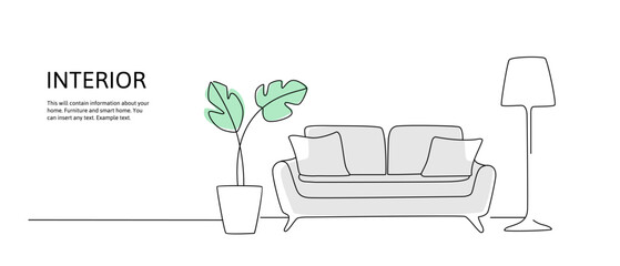 line drawing of sofa and lamp. Interior apartment Doodle - 652902655