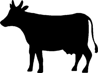 Black silhouette of a cow isolated on white background