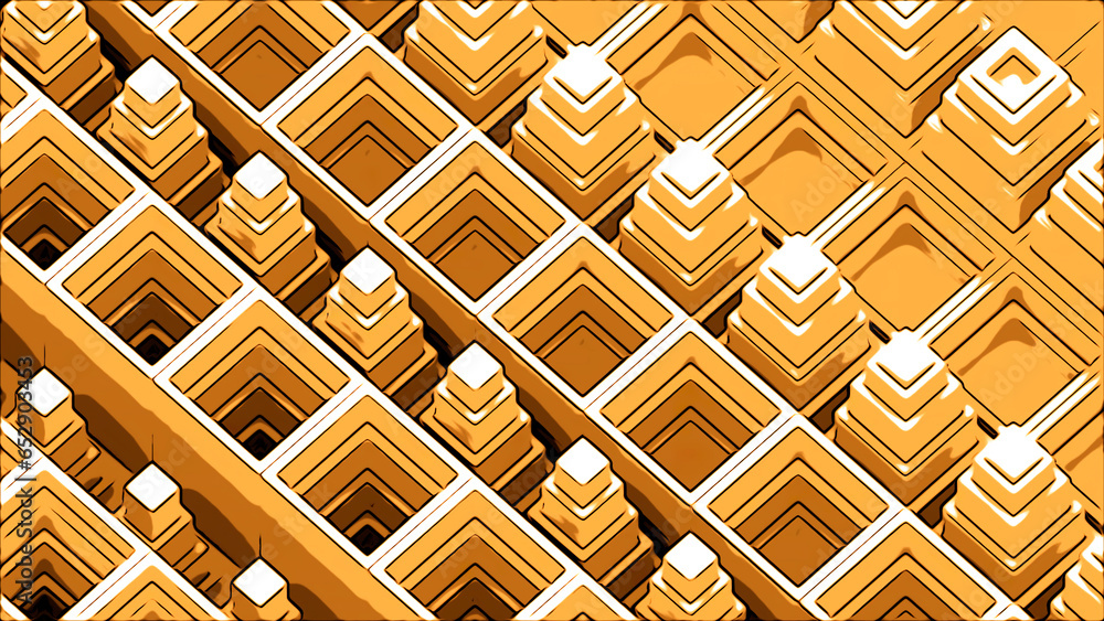 Poster orange and green squares in animation. design. large squares rising and falling in different directi