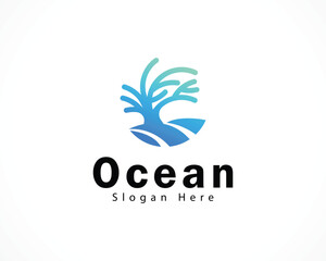 ocean logo creative tree beach sea wave logo design
