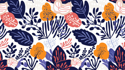 Abstract background with leaves and flowers, Matisse style. Vector seamless pattern with Scandinavian cut out elements.
