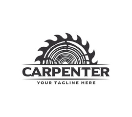 Wood Carpenter logo design on white background, Vector illustration.