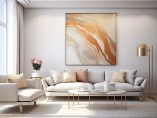 an open living room with  an  abstract painting