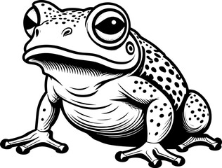  A minimalistic vector logo featuring a graceful black and white toad. Isolated on a white background. EPS-10
