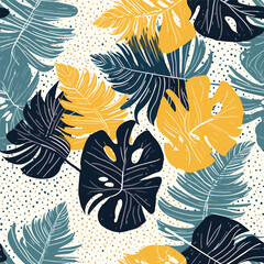 Abstract seamless pattern with tropical leaves. Boho wallpaper decor.