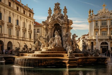 Fototapeta na wymiar Embracing Baroque Beauty: A Fountain in a Historic Square