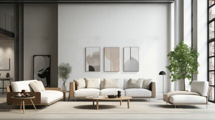 Bauhaus-inspired interior design with clean lines and monochromatic color scheme - obrazy, fototapety, plakaty