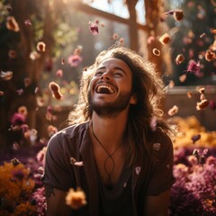 A happy man showing the effects of a stress relief supplement.