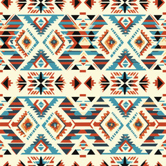 Aztec style blue seamless geometry pattern with tribal ornament. Ornamental ethnic background collection. Use for fabric prints, surface textures, cloth design, wrapping.