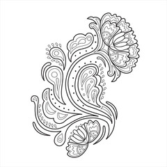 Hand drawn paisley floral ornament, vector illustration