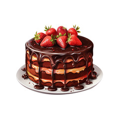 Tasty chocolate cake with Strawberry fruit on transparent background