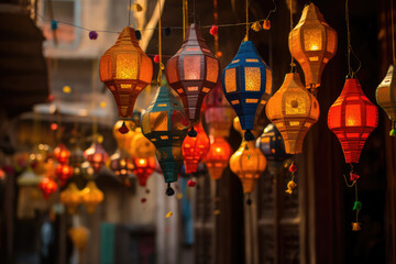 Paper lanterns known as 'kandils' hang in homes during Diwali, symbolizing spiritual enlightenment.